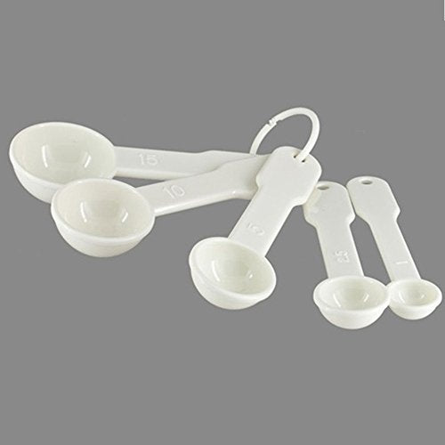 5 in 1 White Plastic 1g 2.5g 5g 10g 15g Measuring Spoons Set Kitchen Baking Tools - color: White