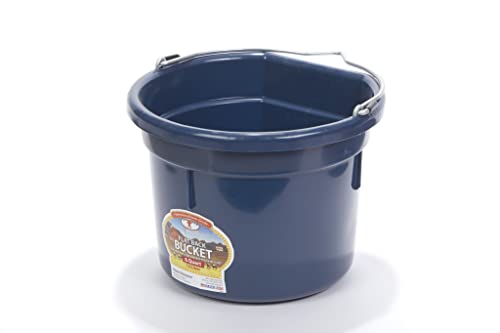Little Giant® Flat Back Plastic Animal Feed Bucket | Animal Water and Feed Bucket with Metal Handle | 8 Quarts | Navy - color: Navy