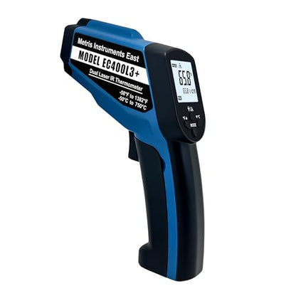 Digital Infrared Thermometer Gun for HVAC, Industrial, Automotive, MRO; -58 to 1382 F (-50 to 750 C) 24:1 D:S Ratio (at Approximately 24 Inches - Test 1 Inch Area), Model EC400L3+