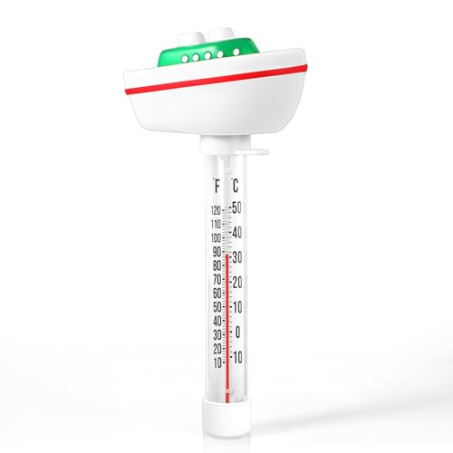 Floating Pool Thermometer, Water Temperature Thermometer with String, Large Size Easy Read & Shatter Resistant Pool Accessories for Outdoor & Indoor Swimming Pool, Ice Bath and Hot Tub,Spas (Ship) - color: White