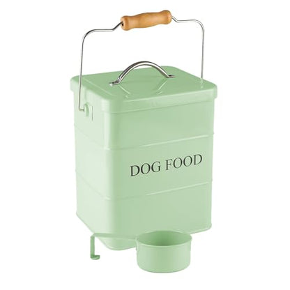 Metal Dog Food Storage Container 5~6Lbs Dog Treats Container Pet Food Storage Tin Portable Dog Food Treats Canister with Airtight Lid/Scoop-Farmhouse Style-Keep Kibble Fresh - color: Dog-Green(Metal Lid)
