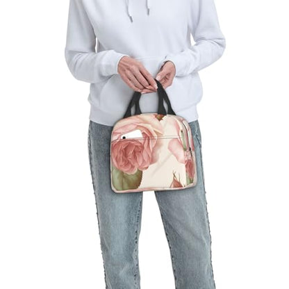 Insulated Lunch Bag Beauty Pink Roses Lunch Box for Women Men Reusable Leakproof Lunch Cooler Bag for Office Picnic - color: Beauty Pink Roses