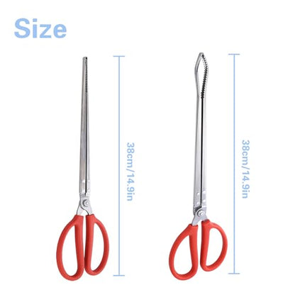 2 PCS Snake Feeding Tongs 15 Inch Extra Long Stainless Steel Reptile Feeding Tongs Including 1 Curved Mouth and 1 Straight Mouth Feeding Tong Tweezers for Ball Python Fish Aquariums Reptiles Snakes