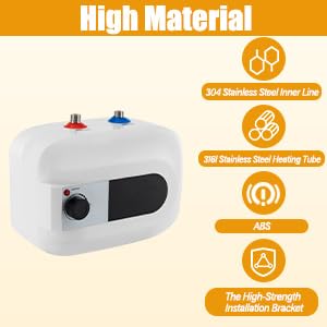 Mini-Tank Electric Water Heater, 110V 1500W 6L/1.6 Gallons Kitchen Instant Hot Water Heater,IPx4 Waterproof Level for Trailer Bathroom Kitchen Under Sink Counter Cupboard