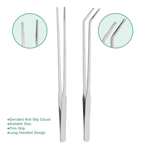 Syn-zer Reptile Feeding Tongs, 10.6" Straight & Curved | 2 Pcs Stainless Steel, Rustproof, Aquarium, Terrarium, Reptile, Bearded Dragon, Snake, Lizard, Crafts, Planting - color: Silver
