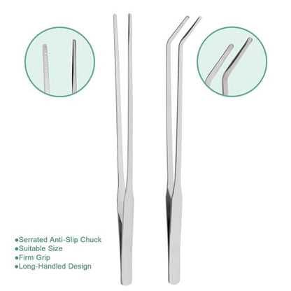 Syn-zer Reptile Feeding Tongs, 10.6" Straight & Curved | 2 Pcs Stainless Steel, Rustproof, Aquarium, Terrarium, Reptile, Bearded Dragon, Snake, Lizard, Crafts, Planting - color: Silver