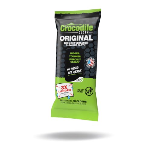 Crocodile Cloth Original Heavy-Duty Hand & Tool Wipes, 10 Count | Multi-Surface, Water-Based, Safe on Skin, 15" x 10" - size: 10 Count (Pack of 1)