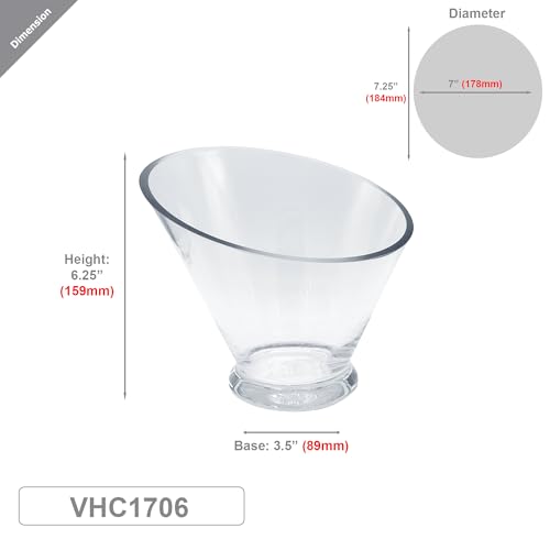 WGVI Slant Cut Calyx Glass Vase, Width 7.25", Height 6.25", Clear Terrarium, Candy Dish, Fruit Jar, Floral Container for Wedding Party Event, Home Office Decor, 1 Piece - size: Slant Cut 6.25"H