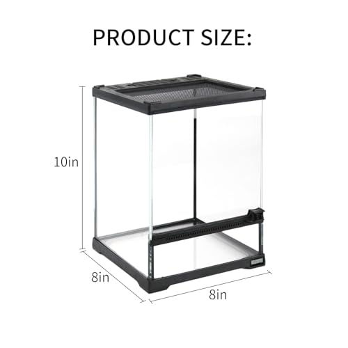 Mini Reptile Glass Terrarium Tank 8"*8"*10" Full View with Front Opening Door,Amphibians Enclosure Habitat Cage for Leopard Gecko Tarantula Young Lizard Hermit Crab Frog Insects Breeding - size: 8x8x10 inch