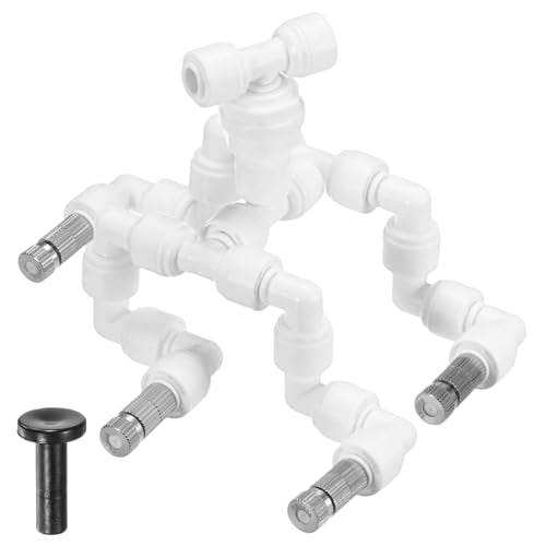 M METERXITY Reptile Mister Nozzles, 0.5mm Pore Copper 1/4" Four-Head Reptile Misting Spray Nozzle with filter Plug for Terrarium/Vivarium, 360 Degree Adjustable Nozzle [White]