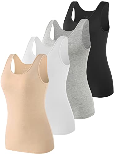 Vislivin Tank Tops for Woman Sleeveless Basic Undershirt Layering Tanks - color: 4 Pack-black/Gray/White/Beige, size: X-Large