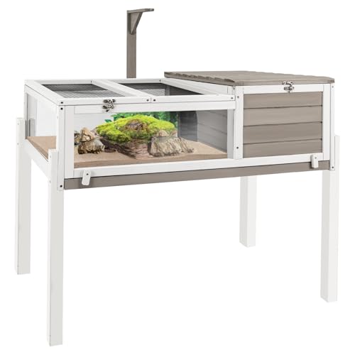 Ketive Tortoise Habitat Large Wooden Tortoise Enclosure Habitat with No-Leaking Tray Indoor & Outdoor, Reptile Cage for Small Animals TOR03-Grey