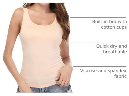 Camisoles for Women with Built in Bra,Basic Yoga Top Layering Tank Top Padded Bra Undershirt(S-3XL) - color: Beige-1 Pack, size: Medium