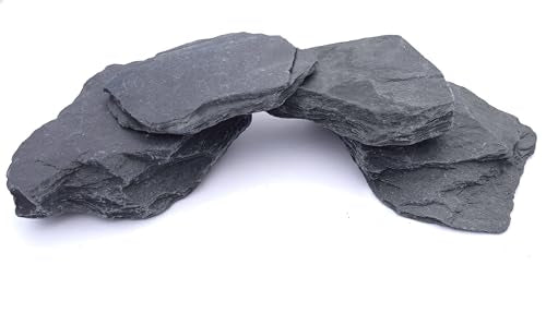 Natural Slate Stone 5 to 7 Inches - USA Sourced and Packaged for Aquascaping Aquariums, Terrariums, Paludariums, Reptile Enclosures, and Gardens (5lbs) - size: 5 lbs
