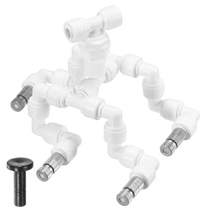 M METERXITY Reptile Mister Nozzles, 0.4mm Pore Copper 1/4" Four-Head Reptile Misting Spray Nozzle with filter Plug for Terrarium/Vivarium, 360 Degree Adjustable Nozzle [White]