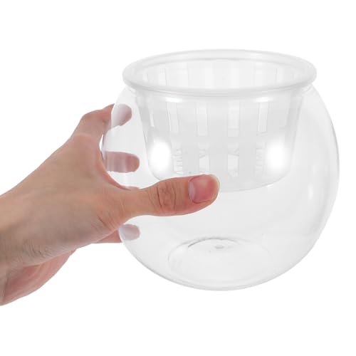 COHEALI Desktop Terrarium Fish Tank Plastic Betta Bowl with Hydroponic Basket Medium 110c Small Round Aquarium for Home Office Table Ecosystem