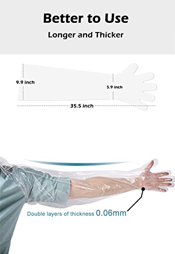 50Pcs Veterinary Insemination Rectal Long Gloves Disposable Plastic Full Arm 35.5 Inch with (Free 20 Rubber Bands) for Field Dressing House Cleaning Gardening