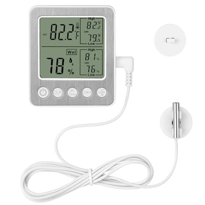 Digital Dual Channel Thermometer Hygrometer, Detachable Temp-Only Probe, 24H & All-Time Min Max Memory Fridge Reptile Tank Wine Cellar Greenhouse Garage Bedroom zz20 White 1 Pack - color: White, size: h1