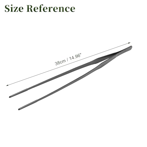 Reptile Feeding Tongs, Stainless Steel Lizard Feeding Tongs, Aquarium Straight Feeding Tweezers for Reptiles with Rubber Tip, Terrarium Feeding Tong for Gecko, 14.96" Length, Black - size: 14.96"
