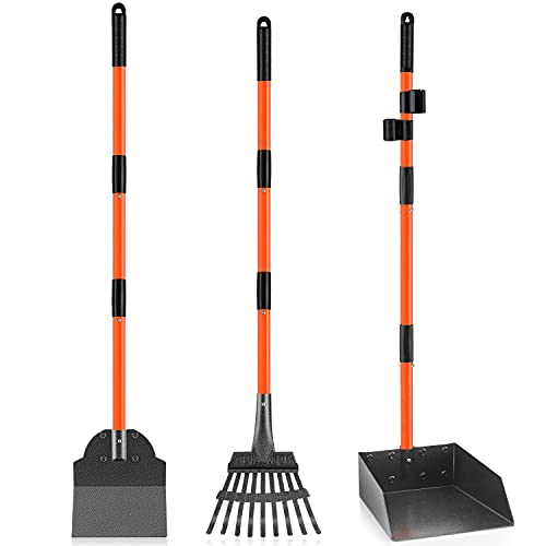 Pooper Scooper, Long Handle Dog Poop Scooper for Medium Small Dogs | Heavy Duty, Pet Supplies Metal Tray Rake Spade,Stainless Steel,Rust-Resistant, 37"+ Handle No Bend, Use on Grass Dirt Gravel - color: Light Orange, size: Medium