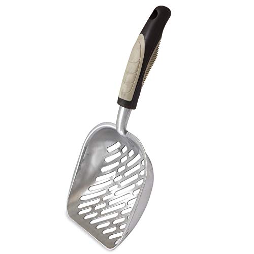 Petmate Metal Cat/Kitty Litter Scoop, Deep Shovel, Premium Non-Stick Large Scooper with Non-Slip Handle & Curved Design for Maximum Coverage