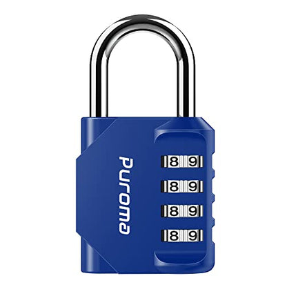 Puroma 1 Pack Combination Lock Locker 4 Digits Combo Padlock Gym Blue | For School Gate Fence Toolbox Hasp Storage, Outdoor, Resettable, Weatherproof, Side Window, Crack Cut Resist, Hardened Steel - color: Blue