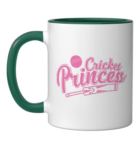Cricket Princess Ball Sport Hobby Team Ceramic Mug, Dark Green/White, 11oz - color: Dark Green/White, size: 11 Ounces