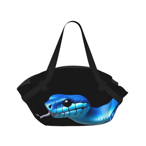 Blue Viper Snake 2 Print Foldable Camping Tote Bag, Packable Picnic Mat And Beach Tote