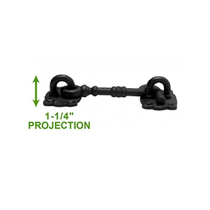 Renovators Supply Manufacturing Door Latch Lock 5.5 in. Black Wrought Iron Hook and Eye Latch for Door with Mounting Hardware - size: 5.5-inch