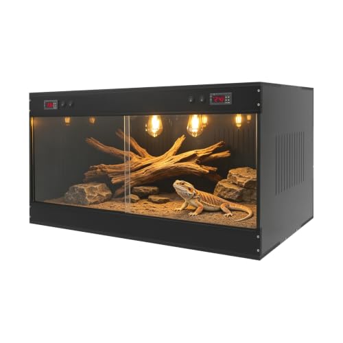 Reptile Enclosure 39.4" x 19.7" x 19.7", PVC Terrarium with Dual Digital Thermostats 32-210℉ for Bearded Dragon Snake Turtle, Black