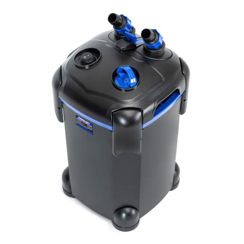 AMOSIJOY Ultra-Quiet Canister Filter for Large Fish Tanks and Aquariums | Adjustable Water Flow, Easy to Prime, Efficient External Aquarium Filter with Free Filter Medias - size: Large