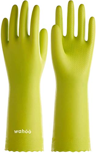 LANON wahoo Cleaning Gloves with Cotton Flocked Liner,Bud Tender,Medium | Skin-Friendly,Dish Washing,Reusable,Latex Free,DEHP-Free,Non-Slip,Dishwashing Household Kitchen Gloves - color: Bud Tender, size: Medium (Pack of 1)