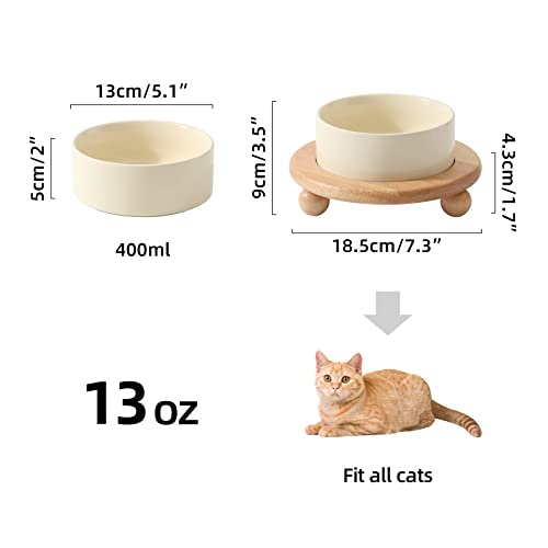 Havniva Raised Cat Bowl 5.1” Elevated Ceramic Cat Food and Water Bowl | Cat Bowls Elevated, Whisker Friendly Cat Bowl, Non-Slip Wood Stand, Food-Grade Ceramic, Wide Opening, Dishwasher Safe - color: Light Yellow, size: Bowl+Tray - 5.1"