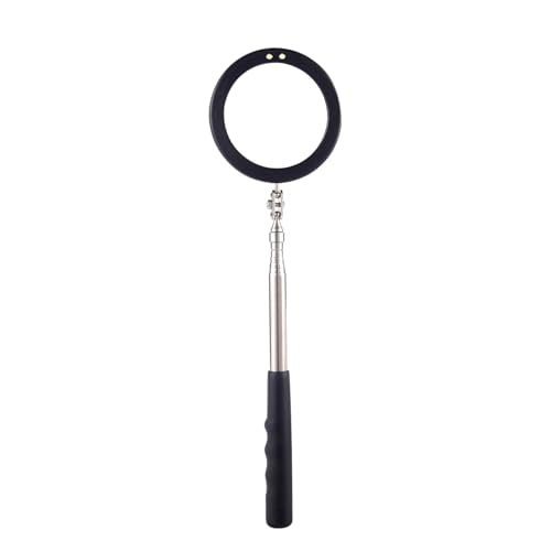 Telescoping Inspection Mirror LED Light with Large 3.75 Inches Round Mirror, 39.4 Inches Extendable, Flexible 360 Swivel, for Inspection Viewing, Mechanic Checking, Observation - style: 3.75" Round