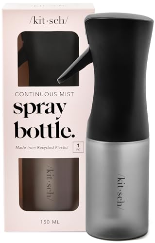 Kitsch Continuous Spray Bottle for Hair – Black, 150ml | Fine Mister Spray Bottle & Water Spray Bottle – Recycled Hair Spray Bottle – Spray Bottles for Cleaning, Styling, & More - color: Black