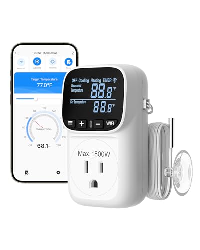 DEWENWILS Smart WiFi Temperature Controller Outlet, 15A/1800W, 24H Timer | Bluetooth APP Remote Control, Schedule Timer, for Greenhouses, Incubators, Brewing, Reptiles, Garages