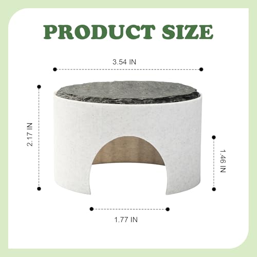 3 in 1 Reptile Basking Platform for Bearded Dragon, Leopard Gecko | Round Reptile Hides and Caves, with Heat Absorbing Slate Rock, 3.5×3.5×2.2 Inch