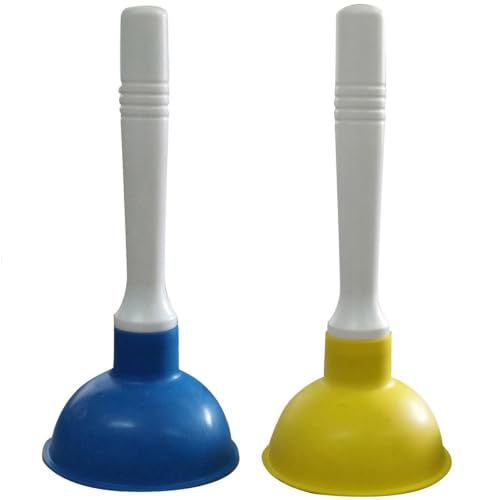 Drain Plunger, Mini Sink Unclogger, Small 4-Inch Clog Remover | Rubber Cup Hand Plumber Helper, Force Tiny Compact Tool with 9" Short Handle for Kitchen Bathroom, Toilet, Shower, Bath Tub - color: Blue + Yellow