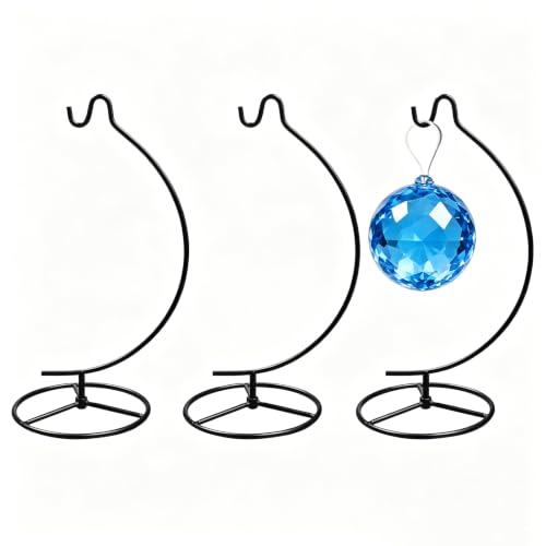 3-Pack Black Ornament Display Stand, Air Plant Holder Terrariums Hanging Stand Crystal Ball Hanging Hook for Christmas Wedding Home Office Decoration