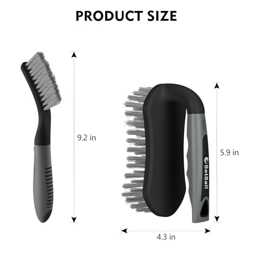 SetSail Scrub Brush, Stiff Bristle Cleaning Scrubber, 4 Pack(Black Grey) | Durable Bristles Ergonomic Non-Slip Tpr Grip. U-Style Hanging Loop for Storage. Use for Shower, Tub, Tile, Kitchen, Carpet. - color: Black Grey, size: 4-pack