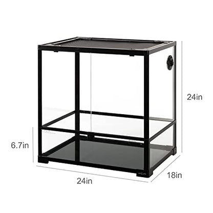 REPTIZOO 45 Gallon Glass Reptile Terrarium 24" x 18" x 24" Knock-Down Reptile Tank with Double Hinge Door and Top Screen Ventilation Easy Assembly Terrarium - size: 24" x 18" x 24"