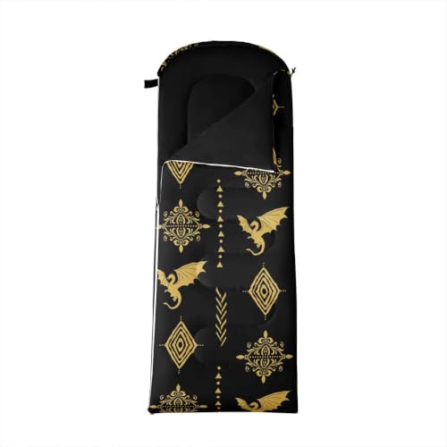 Erosebridal Sugar Skull Kids Sleeping Bag Southwestern Aztec Western Camping Blanket for Hiking Travel Hunting Sleep Bag - color: Black Yellow Gold 3