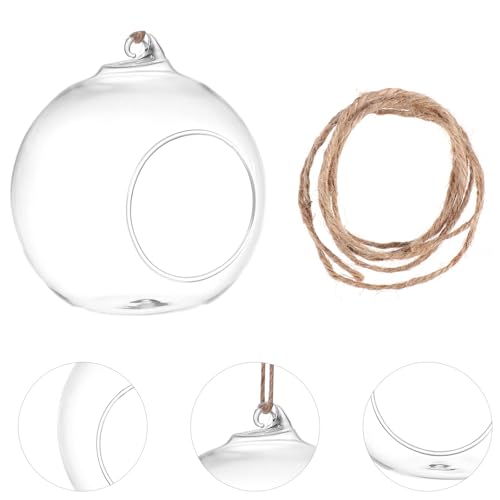 SUPVOX 6-Pack Hanging Glass Terrariums 4 Inch Orb Succulent Plant Holders with Rope for Indoor Outdoor Home Decor Tabletop and Wall Mounted Mini Garden Display