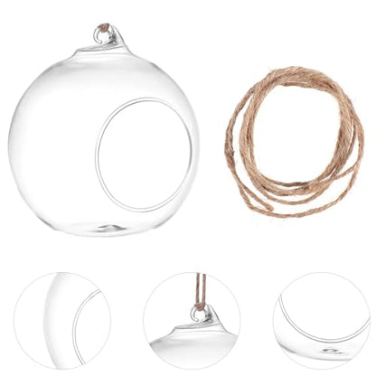 SUPVOX 6-Pack Hanging Glass Terrariums 4 Inch Orb Succulent Plant Holders with Rope for Indoor Outdoor Home Decor Tabletop and Wall Mounted Mini Garden Display