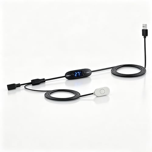 5V USB Digital Temperature Controller | 0-60°C Thermostat Magnetic Probe | 2A 10W Adjustable Thermostat Socket with Magnetic Probe, for USB Fan, Reptile, Aquarium, Greenhouse & AV Cabinet Ventilation