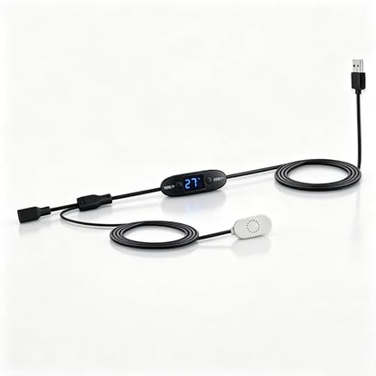 5V USB Digital Temperature Controller | 0-60°C Thermostat Magnetic Probe | 2A 10W Adjustable Thermostat Socket with Magnetic Probe, for USB Fan, Reptile, Aquarium, Greenhouse & AV Cabinet Ventilation
