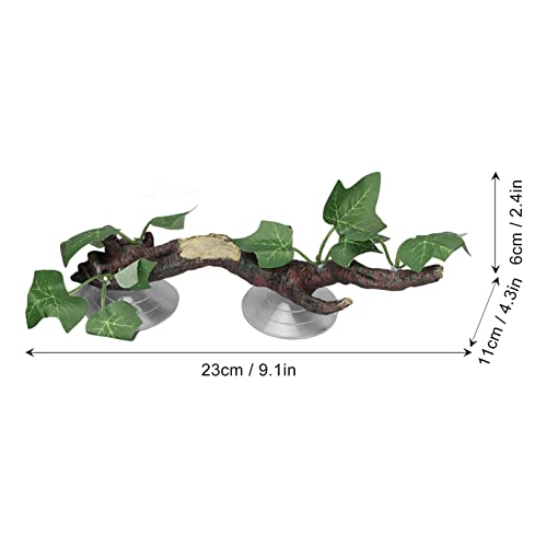 TITA-DONG Reptile Corner Branch, Hanging Terrarium Plant with Suction Cup, Aquarium Resin Ornament for Amphibian Lizard Snake Climbing, Leopard Gecko Tank Accessories Habitat Decor