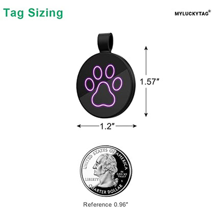 MYLUCKYTAG QR Code Pet ID | Personalized Dog & Cat Collar Tag | Online Profile with Instant Scanned Location Alert Email - style: Neon Paw