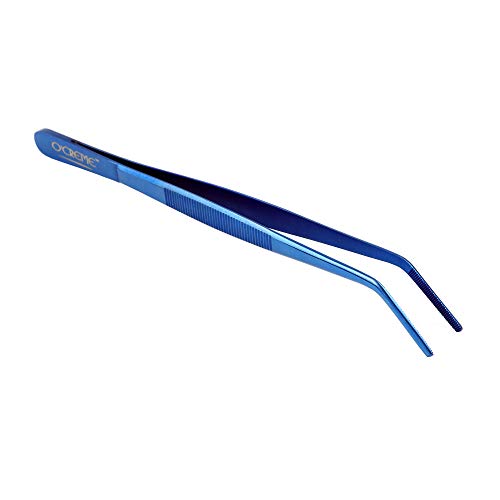 O'Creme Stainless Steel Precision Kitchen Culinary 8 Inch Tweezer Tongs (8" Curved, Blue) - color: Blue, size: 8" Curved