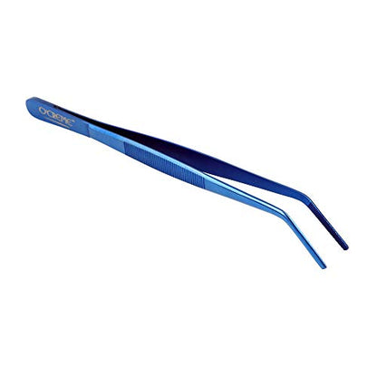 O'Creme Stainless Steel Precision Kitchen Culinary 8 Inch Tweezer Tongs (8" Curved, Blue) - color: Blue, size: 8" Curved